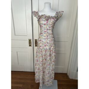 Hello Molly Aura Floral Ruched Maxi Dress Womens Size Small ivory Pink NWT